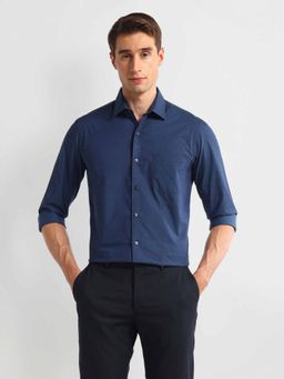 Arrow - Navy Blue Manhattan Slim Cotton Textured Shirt