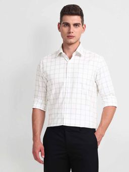 Arrow - White Slim Fit Long Sleeve Checks Shirt