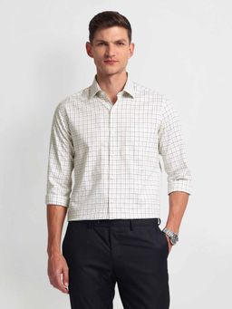 Arrow - Beige Manhattan Slim Cotton Checks Shirt