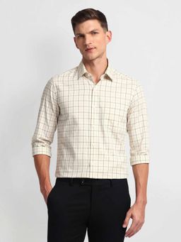 Arrow - Beige Manhattan Slim Cotton Checks Shirt