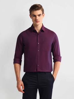 Arrow - Wine Slim Fit Long Sleeve Textured Shirt