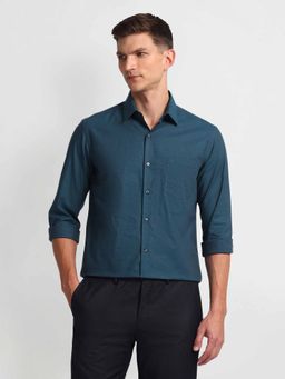 Arrow - Teal Manhattan Slim Cotton Textured Shirt