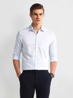 Arrow - Blue Cutaway Collar Slim Fit Textured Shirt