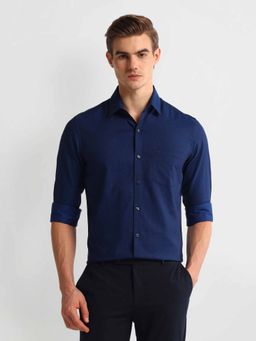 Arrow - Navy Blue Long Sleeve Slim Fit Textured Shirt