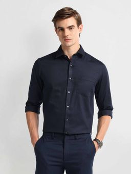 Arrow - Navy Blue Manhattan Slim Fit Cotton Textured Shirt