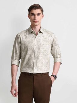 Arrow - Beige Floral Print Dobby Shirt