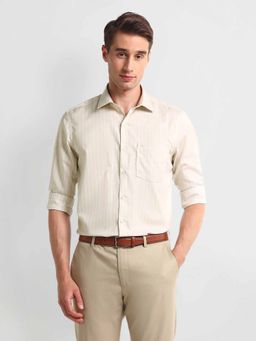 Arrow - Beige Cutaway Collar Cotton Shirt