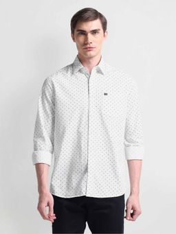 Arrow Sports - White Geometric Print Slim Fit Shirt