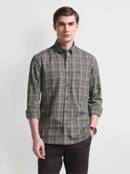 Arrow Sports - Grey Button-Down Collar Slim Fit Checks Shirt