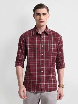 Arrow Sports - Red Slim Fit Herringbone Checks Shirt