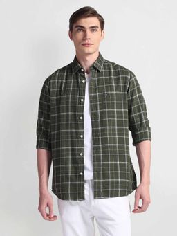 Arrow Sports - Green Tartan Checks Herringbone Shirt