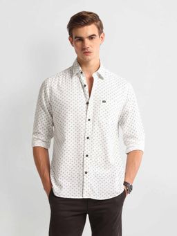 Arrow Sports - White Slim Fit Printed Print Shirt