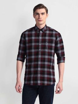 Arrow Sports - Red Button Down Collar Slim Fit Checks Shirt
