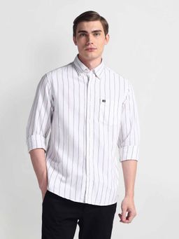 Arrow Sports - White Vertical Stripe Manhattan Slim Shirt