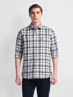 Arrow Sports - White Tartan Checks Herringbone Shirt