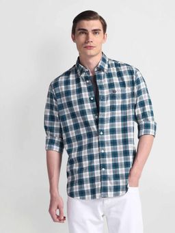 Arrow Sports - Blue Button Down Collar Slim Fit Checks Shirt