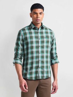 Arrow Sports - Green Manhattan Slim Fit Twill Checks Shirt
