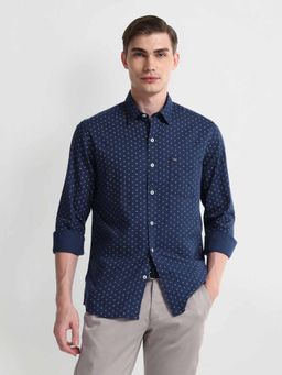 Arrow Sports - Navy Blue Geometric Print Dobby Shirt