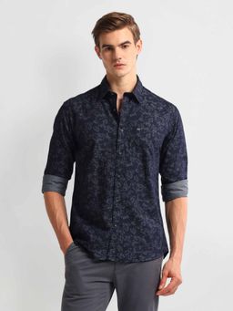 Arrow Sports - Navy Blue Slim Fit Floral Print Shirt