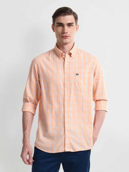 Arrow Sports - Orange Slim Fit Check Twill Shirt