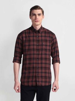 Arrow Sports - Brown Button Down Collar Slim Fit Shirt