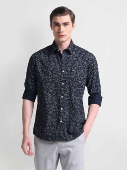 Arrow Sports - Navy Blue All Over Floral Print Twill Shirt