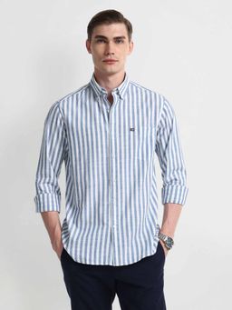 Arrow Sports - Blue Slim Cotton Vertical Stripes Shirt