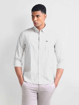 Arrow Sports - White Long Sleeve Slim Fit Stripe Shirt