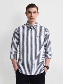 Arrow Sports - Navy Blue Slim Fit Vertical Stripes Shirt