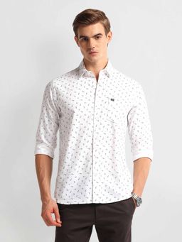 Arrow Sports - White All Over Floral Print Cotton Shirt