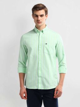Arrow Sports - Green Vertical Stripe Slim Fit Shirt