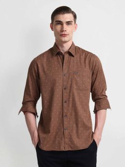Arrow Sports - Brown Slim Fit Floral Print Shirt
