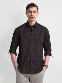 Arrow Sports - Brown Geometric Print Cotton Shirt