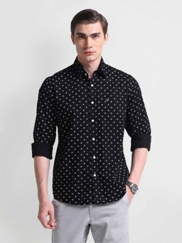 Arrow Sports - Black Geometric Print Dobby Shirt