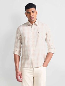 Arrow Sports - Beige Tartan Check Twill Shirt