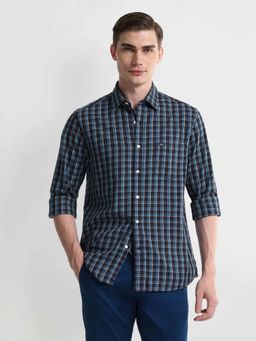 Arrow Sports - Navy Blue Long Sleeve Tartan Check Shirt