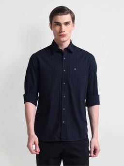 Arrow Sports - Navy Blue Slim Fit Tartan Check Shirt
