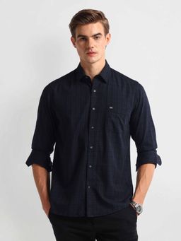 Arrow Sports - Navy Blue Tartan Check Cotton Shirt