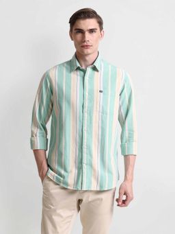 Arrow Sports - Green Vertical Stripes Cotton Shirt