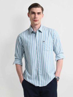 Arrow Sports - Blue Slim Fit Cotton Stripe Shirt