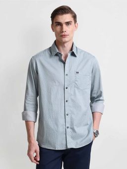 Arrow Sports - Green Geometric Print Slim Fit Shirt