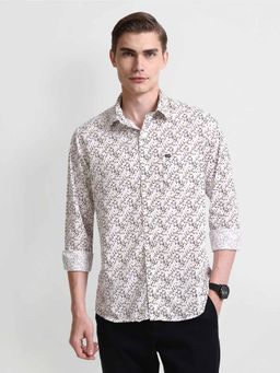 Arrow Sports - White Slim Fit Geometric Print Shirt