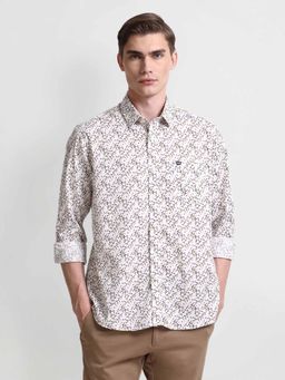 Arrow Sports - White Geometric Print Long Sleeve Shirt