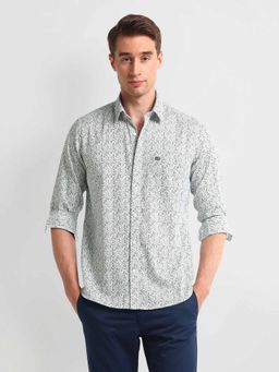Arrow Sports - Green Slim Fit Long Sleeve Paisley Shirt