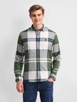 U.S. Polo Assn. Denim Co. - Green Tartan Checks Slim Fit Shirt