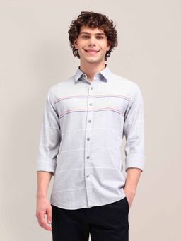 U.S. POLO ASSN. - Grey Striped Dobby Tailored Fit Shirt