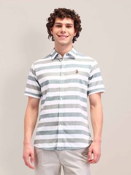 U.S. POLO ASSN. - Green Striped Twill Tailored Fit Shirt