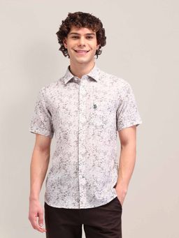 U.S. POLO ASSN. - Grey Floral Printed Poplin Tailored Fit Shirt