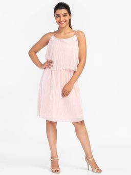 Globus - Pink Self Design Fit and Flare Party Dress