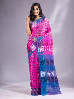 CHARUKRITI - Pink Silk Cotton Handwoven Soft Jamdani Saree with Unstitched Blouse